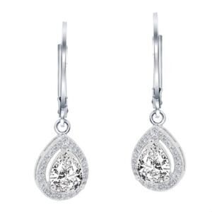 Cate & Chloe 18K White Gold Teardrop CZ Halo Drop Earrings